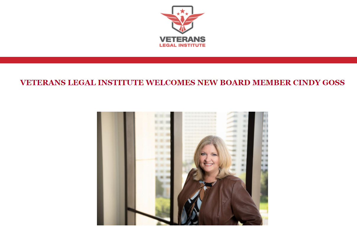 VETERANS LEGAL INSTITUTE WELCOMES NEW BOARD MEMBER CINDY GOSS